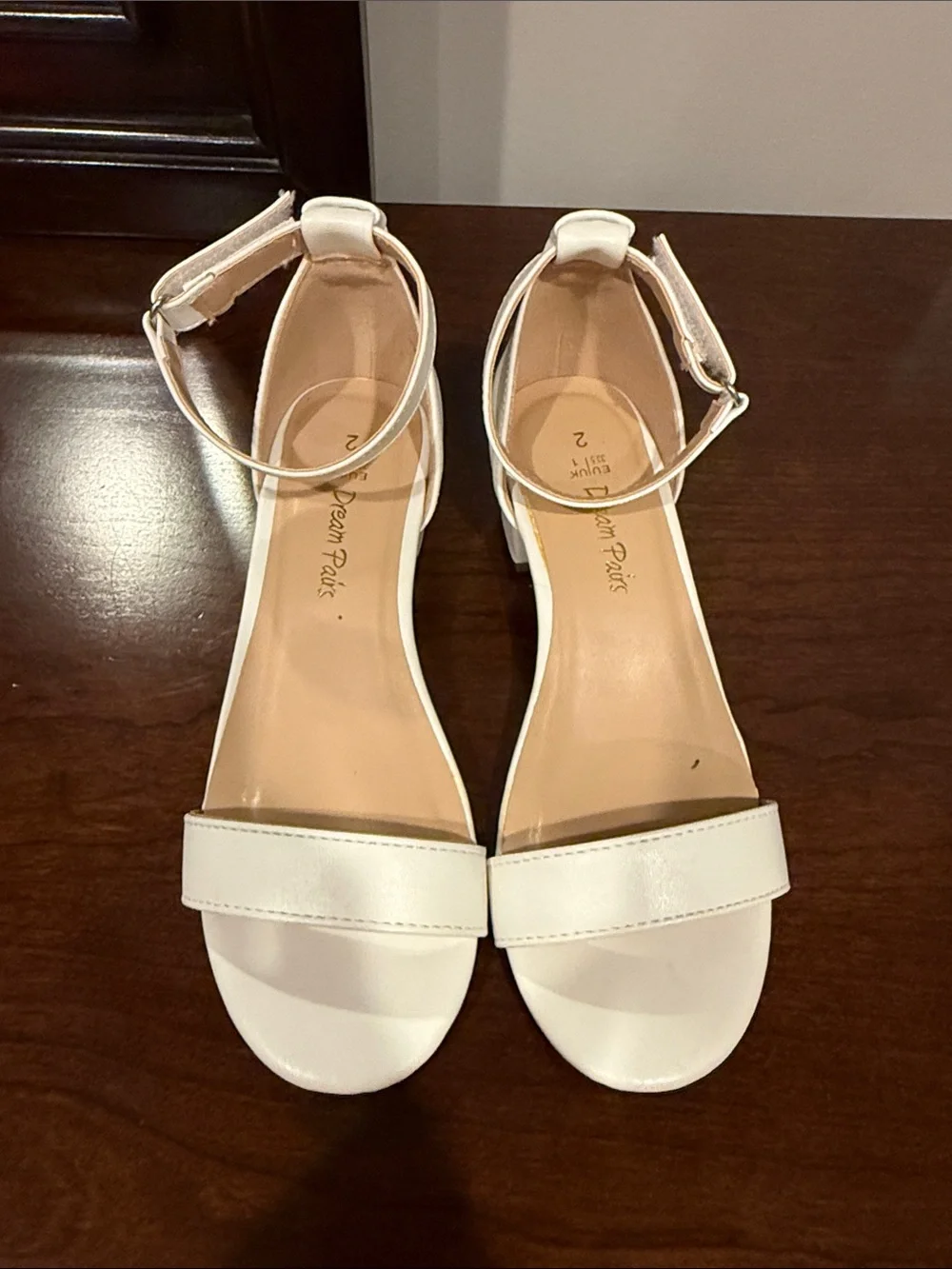 Dream Pairs White Ankle-Strap Low Block Heels